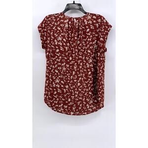 FUN 2 FUN Women's Burnt Orange Kaden Floral Pleated Short Sleeve Top SZ XL